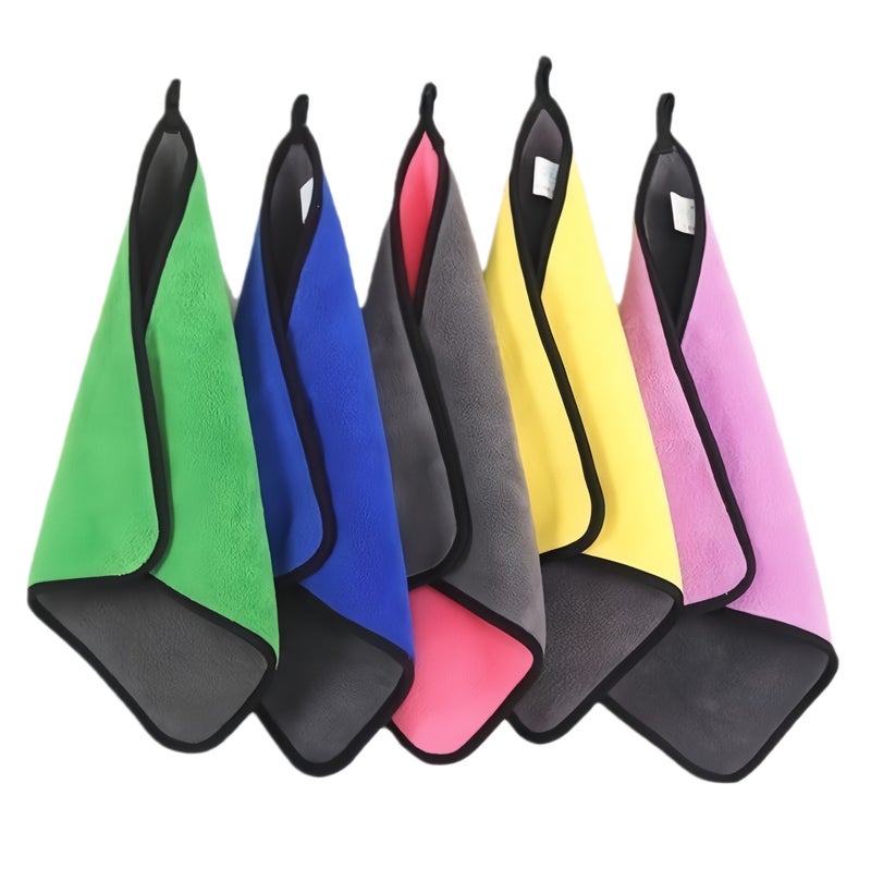 قماش تنظيف مايكروفايبر (مجموعة من 5 قطع) – مزدوج الجانب سميح، ماصٍ، مائي وجاف | منزل/مطبخ/سيارة - Image 1